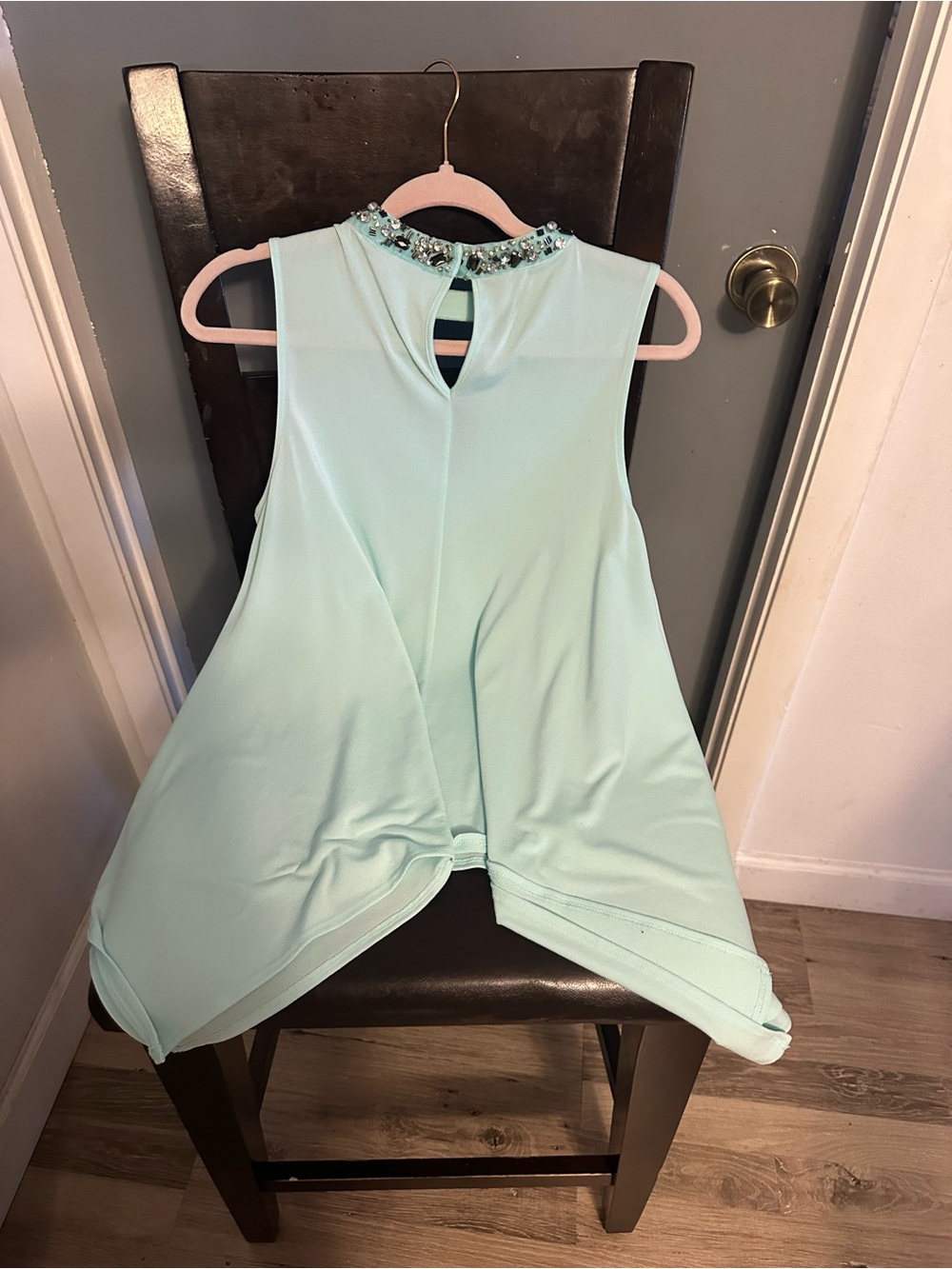 Jennifer Lopez Mint Jeweled Neckline Sleeveless Top